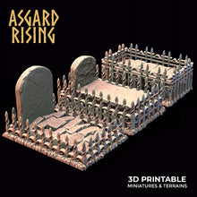 Load image into Gallery viewer, Grave Stone Set with Cemetery Fencing - Asgard Rising Graves - Wargaming D&amp;D DnD