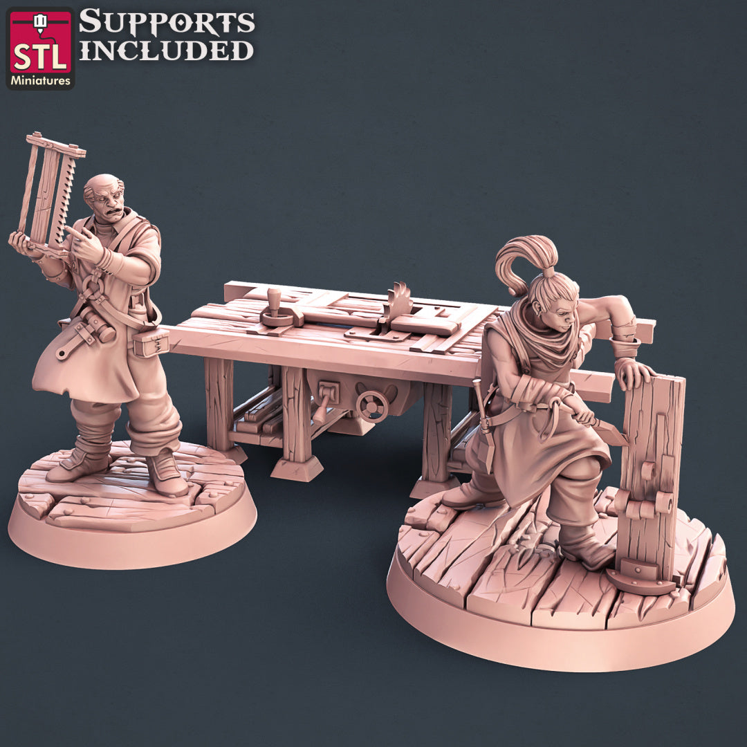 Human Carpenters Set - STL Miniatures - Wargaming D&D DnD