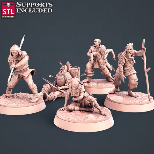 Injured Villagers Set - STL Miniatures - Wargaming D&D DnD