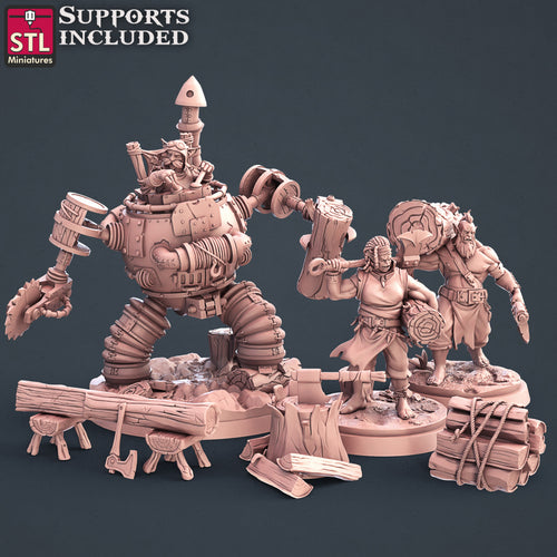 Lumberjack Set - STL Miniatures - Wargaming D&D DnD