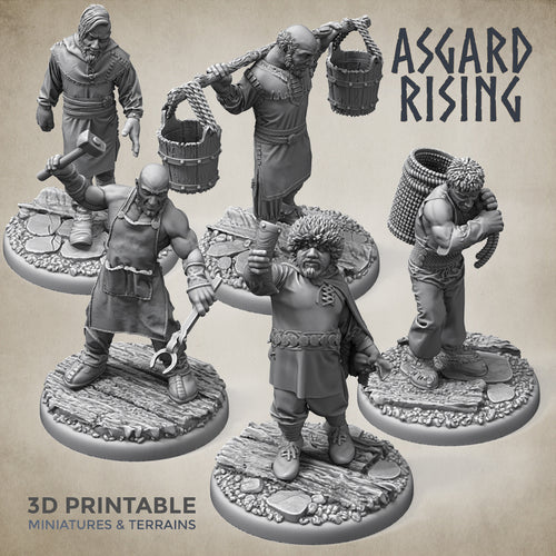 Villager Male Townsfolk Set - Asgard Rising Miniatures - Wargaming D&D DnD