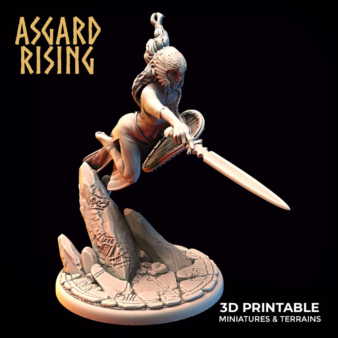 Lady Phantom with Sword and Shield - Asgard Rising Miniatures - Wargaming D&D DnD