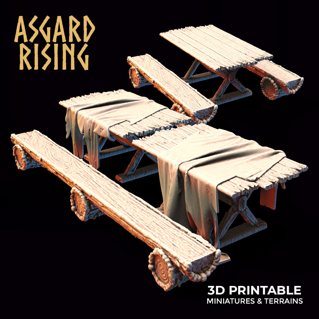 Tables and Benches Set - Asgard Rising Miniatures - Wargaming D&D DnD