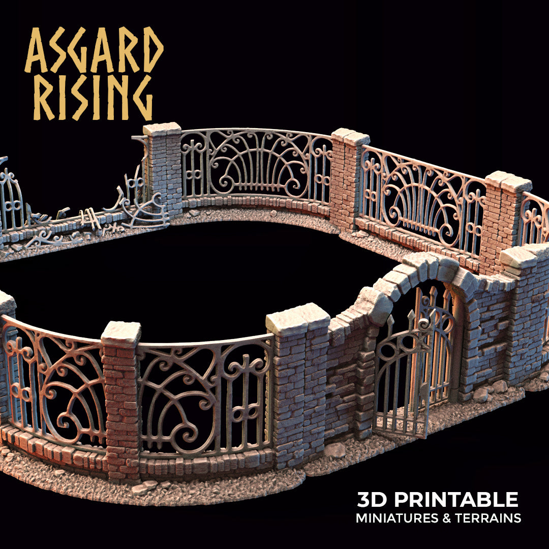 Wrought Iron Fence with Gate Set 2 - Asgard Rising - Wargaming D&D DnD