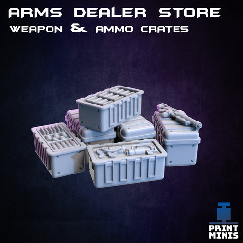 Arms Dealer Weapons Crates - Night Market - Print Minis - Wargaming D&D DnD