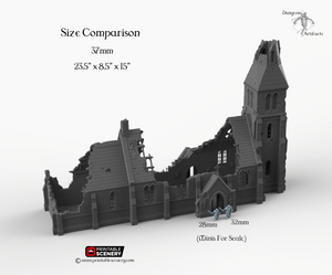 Ruined Medieval Church - 15mm 28mm 32mm 37mm Time Warp Wargaming Terrain Scatter D&D, DnD